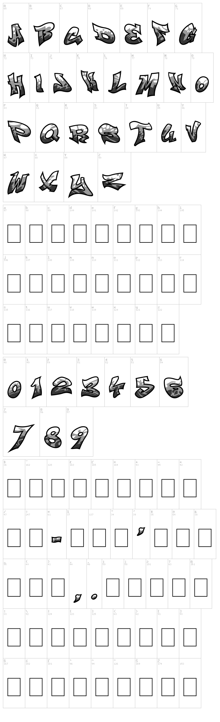 Smasher 312 Custom font map